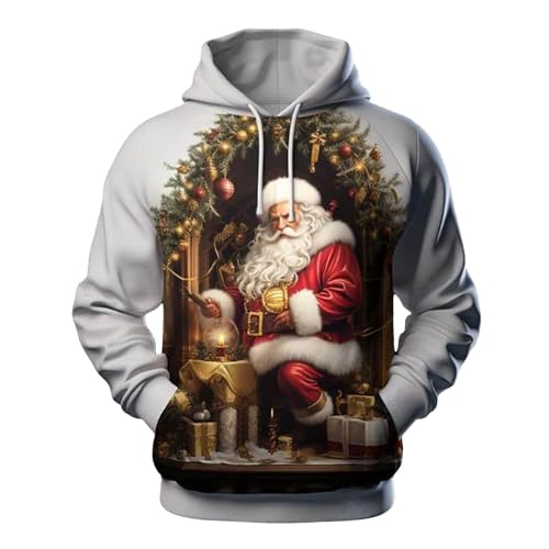 Lustig Weihnachts Hoodie Herren Rentier 3D Druck Weihnachtspullover Langarm Baumwolle Weihnachtspulli - Christmas Hoodiemit Tasche Weihnachts Sweatshirt Halloween Weihnachten Christmas Motiv von DRALOFAO