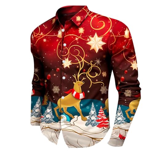 Lustig Weihnachtshemd Herren 3D Druck Weihnachten Hemd Langarm Knöpfbar Stehkragen Weihnachts Shirt - Weihnachtsmann Muster Langarm Hawaiihemd Slim Fit Xmas Shirts Freizeithemd von DRALOFAO