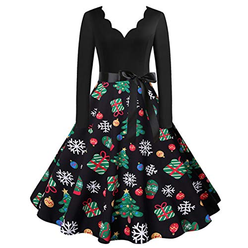 Lustig Weihnachtskleid Damen Weihnachten Kleid Mit Weihnachtsdruck V-Ausschnitt Langarm Weihnachten Kleid - Weihnachtsbaum Schnee Gedruckt Abend Christmas Dress Elegant Cocktailkleid Lustig Weihnachtskleid Damen Weihnachten Kleid Mit Weihnachtsdruck V-Ausschnitt Langarm Weihnachten Kleid - Weihnachtsbaum Schnee Gedruckt Abend Christmas Dress Elegant Cocktailkleid von DRALOFAO