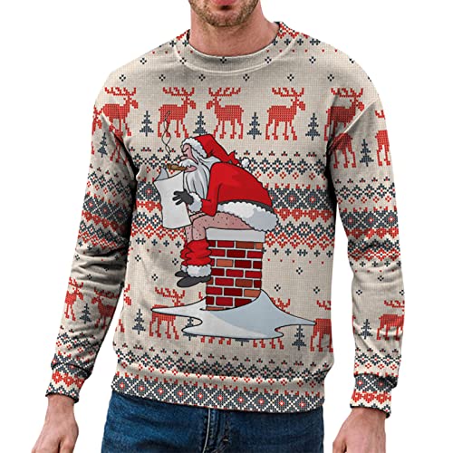 Lustig Weihnachtspullover Herren Weihnachts Sweatshirt Mit Weihnachtsmann Muster Ugly Christmas Sweater - Baumwolle Lustige Weihnachtspulli Rundhals Langarm Xmas Jumper Für Männer Personalisiert von DRALOFAO