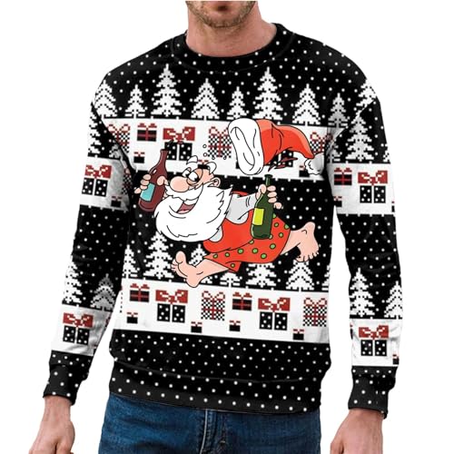 Lustig Weihnachtspullover Herren Weihnachts Sweatshirt Mit Weihnachtsmann Muster Ugly Christmas Sweater - Baumwolle Lustige Weihnachtspulli Rundhals Langarm Xmas Jumper Für Männer Personalisiert von DRALOFAO