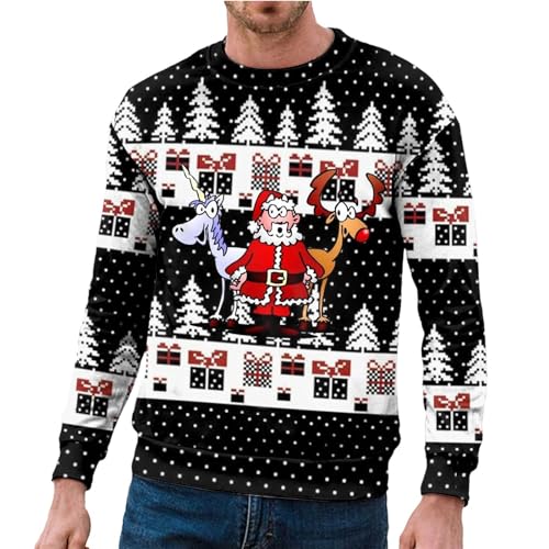 Lustig Weihnachtspullover Herren Weihnachts Sweatshirt Mit Weihnachtsmann Muster Ugly Christmas Sweater - Baumwolle Lustige Weihnachtspulli Rundhals Langarm Xmas Jumper Für Männer Personalisiert von DRALOFAO