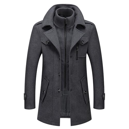 Mantel Herren Winter, Wintermantel Herren Lang Winter Mantel Wärme Wollmantel - Freizeit Winterjacke Mit Stehkragen Warmer Integrierter Innenjacke Kurzmantel Einfarbiger Kaschmirmantel von DRALOFAO