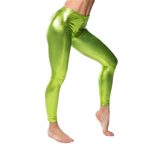 Metallic Leggings Damen, Leggins Silber Metallic Damen Glänzende Hose - 80Er Hoher Taille Shiny Leggings Party Tanz Disco Kostüm Karneval Space Kostüm Metallischer Hosen Silber Goldene Leggins von DRALOFAO