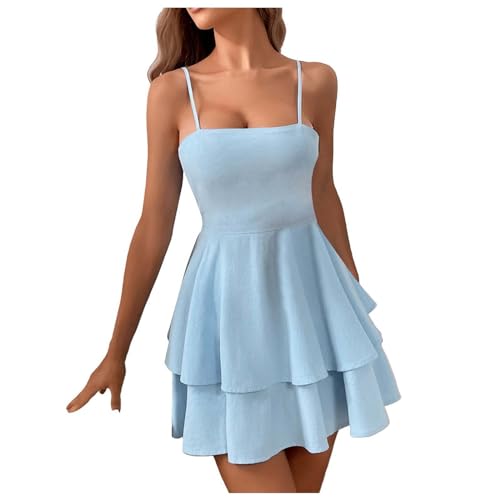 Milkmaid Dress Damen Spaghettiträge Sundress Korsett Kleid Mode Blumenkleid Freizeit Kleider Lang Sommer Sexy Abendkleid Cocktail Brautkleid Spaghetti Prinzessin Brautjungfer von DRALOFAO