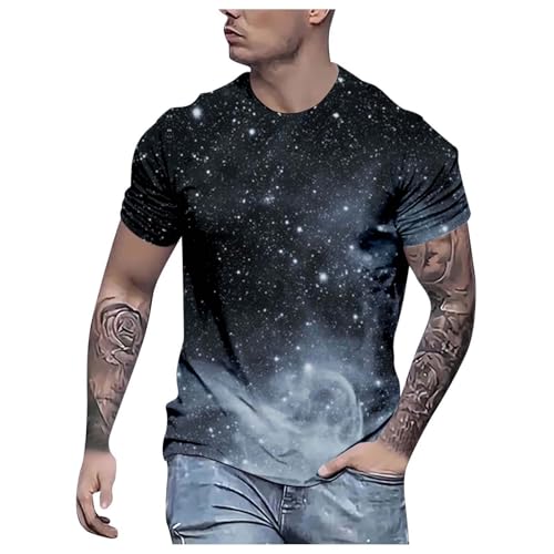 Pailletten Oberteil T-Shirt Herren,Galaxy Shirt Herren 3D Galaxie Bedrucken T-Shirts - Galaxy Kostüm Rundhals Kurzarm Oberteil Sternenhimmel Sommer Kostüm Für Karnevalskostüme Lässige Locker Tops von DRALOFAO