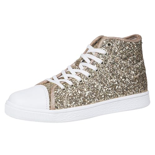 Pailletten Schuhe Damen Glitzer Sneaker auch als Wendepailletten wählbar Halbhoch Damenschnürer Disco Glitzer Schuhe Damen Plateau Schuhe Damen von DRALOFAO