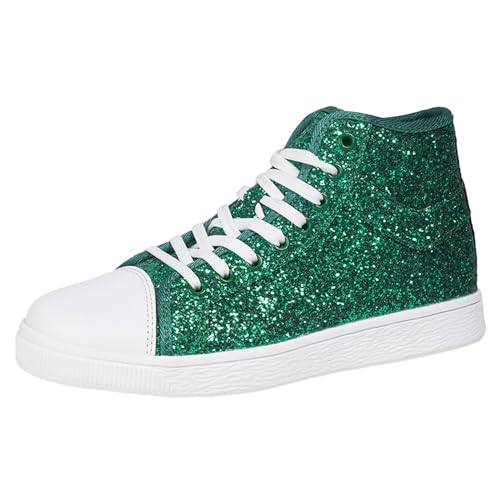 Pailletten Schuhe Damen Glitzer Sneaker auch als Wendepailletten wählbar Halbhoch Damenschnürer Disco Glitzer Schuhe Damen Plateau Schuhe Damen von DRALOFAO