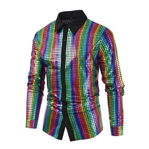 Pailletten Shirt Herren Glitzer T Shirt 80er Jahre Hemd Lange Ärmel Glitzerhemd Revers Mode Goldenes Satin Glänzend Metallic Langarm Slim Fit Button Down Shirts Pailletten Shirt Herren Glitzer T Shirt 80er Jahre Hemd Lange Ärmel Glitzerhemd Revers Mode Goldenes Satin Glänzend Metallic Langarm Slim Fit Button Down Shirts von DRALOFAO