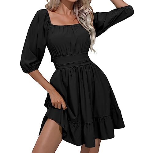 Pirat Kostüm Damen Sommerkleid Damen, Piratenkostüm Damen Piratenkleid Off Shoulder Strampler Kleid Langarm Rüschen Sommerkleid Elegant Chiffon Minikleid Kurz Boho Piraten Kleid Faschingskostüme von DRALOFAO