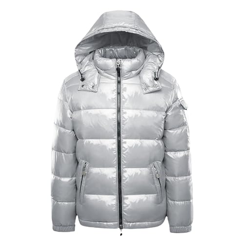 Puffer Jacke Herren, Glänzende Winterjacke Herren Schwarz Daunenjacke Mit Kapuze - Winter Schnee Unten Jacken Metall Glänzende Puffer Jacke Langarm Männer Wintermantel Mit Reißverschluss von DRALOFAO