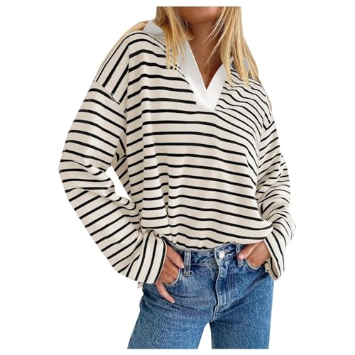 Pullover Damen Farbblock Pulli Strickpullover Rundhals Elegant Strickoberteile Winter Strick Top Leicht Sweater Strickpulli Gestreift Stricken Shirtrongseng von DRALOFAO