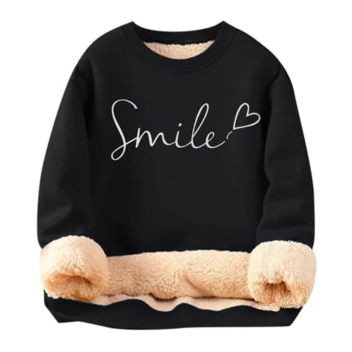 Pullover Gefüttert Damen Sweatshirt Ohne Kapuze Warm Winter Pulli - Thermo Grobstrickpullover Fleece Warmer Baumwolle Gefütterter Fleecepullover Einfarbig Rundhals Langarm Gefütterte von DRALOFAO