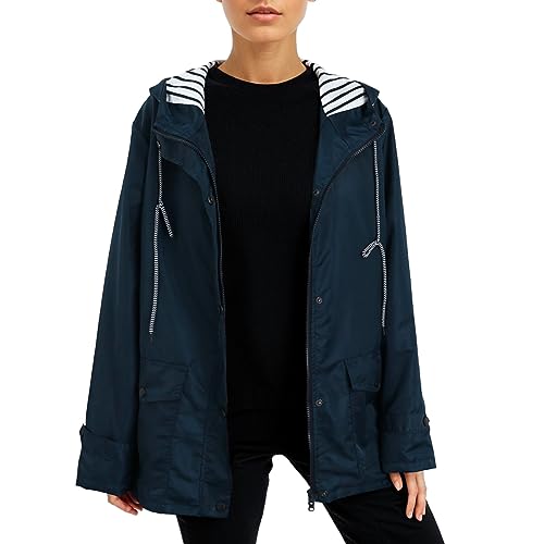 Regenjacke Damen Wind-Wasserdicht Kapuzenjacke Lang Zipper Windbreaker Einfarbig Outdoor Regenjacken Einstellbar Tasche Softshellmantel Mode Übergangsjacke Vintage Klassisch wasserdichte Regenjacken von DRALOFAO