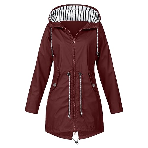 Regenjacke Wasserdicht Damen Regenmantel - Wanderjacke Fahrradjacke wasserdichte Regenjacken Regenparka Rain Coat Mit Kapuze Einfarbig Windbreaker Reißverschluss Outdoorjacke von DRALOFAO