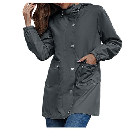 Regenjacken Damen Mit Kapuze Regenjacke - wasserdichte Fahrradjacke Rain Coat Windbreaker Wasserdicht Windjacke Regenparka Regenmantel Reißverschluss Outdoorjacke Wanderjacke von DRALOFAO