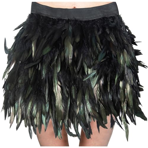 Rock Pfau, Rock Federn Damen Fasching Elastische Taille Federnrock - Faux Feder Karnevalkostüm Minirock Federrock Ballettkleidung Halbkörper Faschingskostüme von DRALOFAO