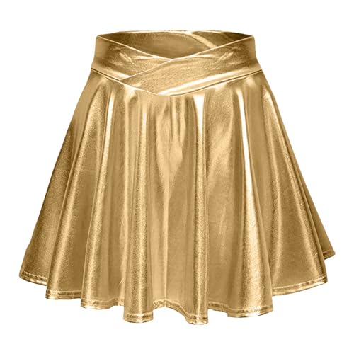 Rock Silber Metallic Damen, Rock Gold Damen Glänzende Silber - Paillettenrock Faltenrock Plisseerock Shiny Metallic Minirock Glitzer Kurz Party Club Kostüm Mini Tanz Hohe Taille Kurzer von DRALOFAO