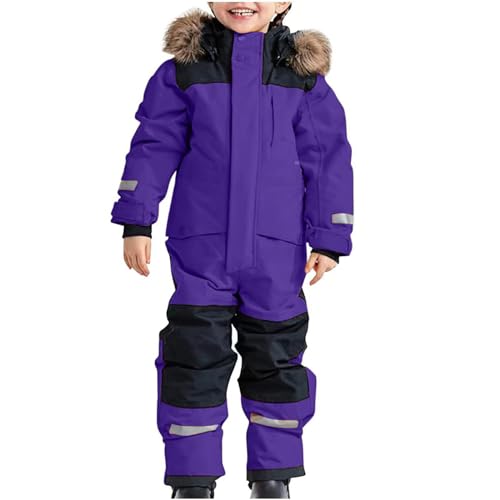 Schneeanzug 116, Schneeanzug Kinder Winddicht Mit Kapuze Skioverall Fleece Wasserdicht Schneeoverall - Verdickt Atmungsaktiv Skianzug Für Mädchen Jungen Unisex Winter Warm Winteranzug Schneeoverall von DRALOFAO