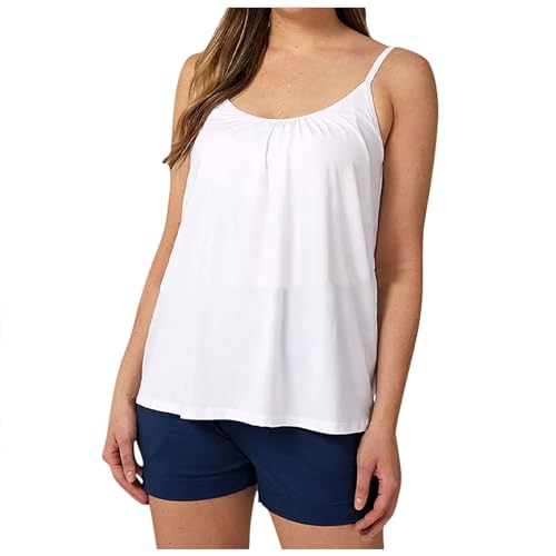 Shirt Mit Integriertem BH Damen Ohne Bügel Sport Tank Top - Freizeit Slim Fit Einfarbig Brustpolster Unterhemd Verstellbarer Breiter Riemen Camisole Basic Cami Tanks von DRALOFAO