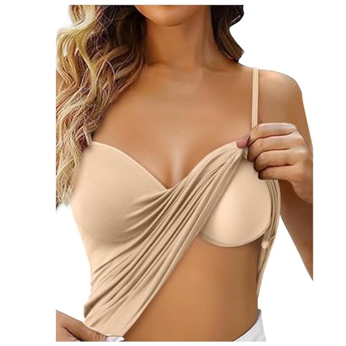 Spaghetti Top Damen Mit Integriertem Sport BH - Built In Bra Yoga Hemdchen Ohne Bügel Atmungsaktiv Sporttop Basic Tank U-Ausschnitt Eingebauter Bügelloser Gepolstert Tops von DRALOFAO