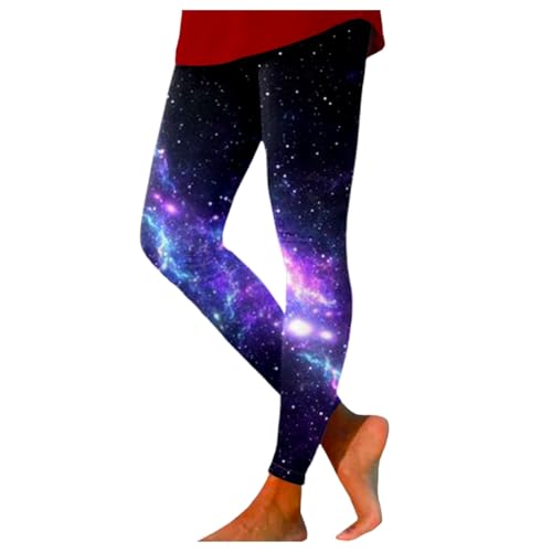 Sport Leggings Damen, Galaxy Leggings Damen Galaxy Kostüm - Bunte Leggings Weltraum Kostüm High Waist Sportleggins Glitzer 3D Bedrucken Space Kostüm Fur Frauen Elastische Yogahose von DRALOFAO