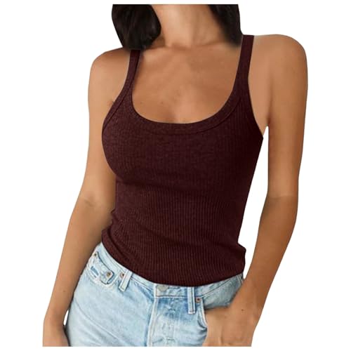 Sport Top Damen Du Kragen Mit Integriertem BH Spaghetti Top Gewindeschlinge Tank Top Sporttop Elastische Slim Fit Passform Yoga Top Double Lined Top Sport Crop Top Racerback Top Enges Top von DRALOFAO