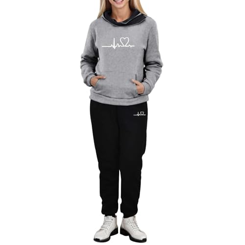 Sportanzug Damen Hoodie Jogginganzug - Mode Streatwear Trainingsanzüge Lose Jogging Anzug Freizeit Tracksuit Zweiteiler Frauen Sport Freizeitanzug Kapuzenjacke&Sporthose von DRALOFAO