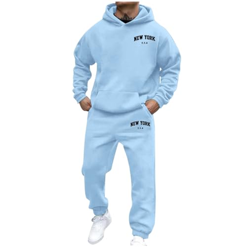 Sportanzug Herren, Jogginganzug Herren Baumwolle 2-Teilig Set Kapuzenpullover Und Jogginghose Trainingsanzug Winter Einfarbig Langarm Hoodie Mit Taschen Baggy Sportanzug Streetwear Freizeitanzug von DRALOFAO