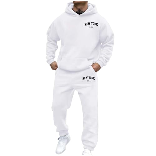 Sportanzug Herren, Jogginganzug Herren Baumwolle 2-Teilig Set Kapuzenpullover Und Jogginghose Trainingsanzug Winter Einfarbig Langarm Hoodie Mit Taschen Baggy Sportanzug Streetwear Freizeitanzug von DRALOFAO