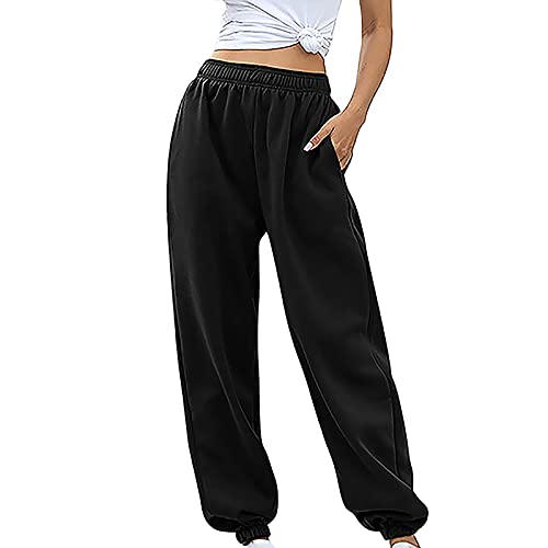 Sportkleidung Frauen, Jogginghose Damen Baumwolle Mit Taschen Freizeithose - Relaxhose Stoffhose Sportlich Hose Einfarbig High Waist Trainingshose Sporthose Lang Bequem von DRALOFAO