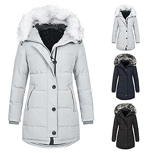 Steppjacke Damen Lang, Steppmantel Damen Winter Lang Steppjacke Mit Kapuze Winterjacke - Warm Gefüttert Wintermantel Mit Fellkapuze Puffer Jacke Wasserdicht Daunenjacke Tailliert Parka von DRALOFAO