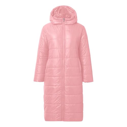 Steppmantel Damen Lang, Steppjacke Damen Lang Leicht Daunenmantel Glänzende Daunenjacke Mit Kapuze - Warm Steppmantel Gefüttert Puffer Jacke Frauen Zipper Winterjacke Lang Skijacke von DRALOFAO