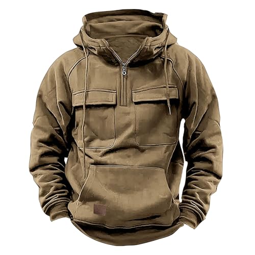 Tactical Pullover Herren Half Zip Cargo Hoodie Multi-Taschen Arbeitspullover Winter Langarm Sweatshirt - Baumwolle Vintage Kapuzenpullover Fur Männer Übergangs Fleece Kapuzenpulli Tactical Pullover Herren Half Zip Cargo Hoodie Multi-Taschen Arbeitspullover Winter Langarm Sweatshirt - Baumwolle Vintage Kapuzenpullover Fur Männer Übergangs Fleece Kapuzenpulli von DRALOFAO