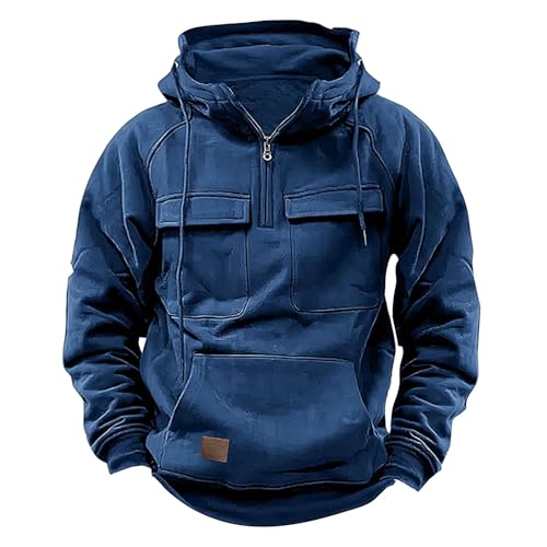 Tactical Pullover Herren Half Zip Cargo Hoodie Multi-Taschen Arbeitspullover Winter Langarm Sweatshirt - Baumwolle Vintage Kapuzenpullover Fur Männer Übergangs Fleece Kapuzenpulli Tactical Pullover Herren Half Zip Cargo Hoodie Multi-Taschen Arbeitspullover Winter Langarm Sweatshirt - Baumwolle Vintage Kapuzenpullover Fur Männer Übergangs Fleece Kapuzenpulli von DRALOFAO