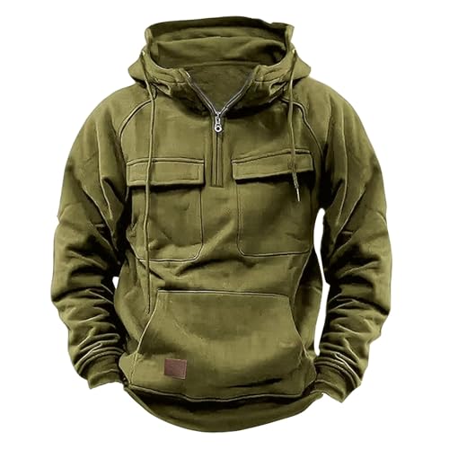 Tactical Pullover Herren Half Zip Cargo Hoodie Multi-Taschen Arbeitspullover Winter Langarm Sweatshirt - Baumwolle Vintage Kapuzenpullover Fur Männer Übergangs Fleece Kapuzenpulli Tactical Pullover Herren Half Zip Cargo Hoodie Multi-Taschen Arbeitspullover Winter Langarm Sweatshirt - Baumwolle Vintage Kapuzenpullover Fur Männer Übergangs Fleece Kapuzenpulli von DRALOFAO