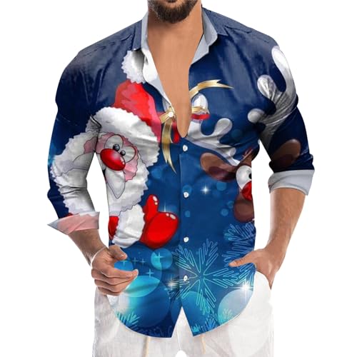 Tagesangebote Heute, Lustig Weihnachten Hemd Herren 3D Druck Langarm Weihnachtshemd - Button Down Weihnachts Hemd Lässig Xmas Freizeithemd Christmas Personalisiert Shirts Fur Männer von DRALOFAO