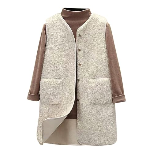 Teddy Fleece Weste Damen Lang Fellweste Mit Taschen - Ärmellos Teddyfleece Jacke Winter Warme Fleeceweste Leicht Casual Einfarbig Damenweste Knöpfen Plüschweste Herbst Und Winter Westen von DRALOFAO