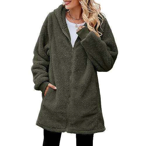 Teddy Jacke Dame,Norweger Strickjacke Damen Teddyjacke Damen Teddy Teddyfleece Jacke Thermojacke Winterjacke Thermo Kuscheljacke Ausgefallene Kapuzenjacke Flauschig von DRALOFAO