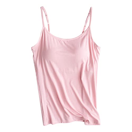 Top Damen Mit Integriertem Sport BH - Tank Basic Tanktop Spaghetti Spaghettiträgern Slim Fit Sporttop U-Ausschnitt Eingebauter Bügelloser Gepolstert Tops Sommer Yoga von DRALOFAO