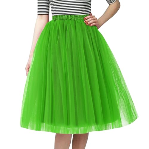 Tüllrock Grün,Tüllrock Damen Tütü Rock Klassisch Elastisch 3 Lagig Tüll Tüllrock - Midi Ballettrock Hoch Taillierter 50Er Jahre Kostümrockabilly Petticoat Ballett Unterrock Retro Tanzkleid von DRALOFAO