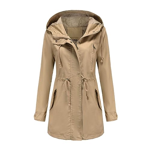 Übergangsmantel Damen, Softshelljacke Damen Mit Kapuze Regenjacke - Regenmantel Outdoor Wintermantel wasserdichte Winterjacke Warm Leichte Jacke Für Frühlings Zum Wandern Fahrrad von DRALOFAO