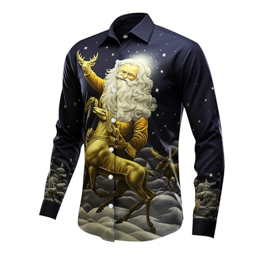 Warehouse Deal, Weihnachts Hemd Herren Lustig Weihnachtsmann Muster Hemden - Langarm Button Up Weihnachtshemd Baumwolle Slim Fit Christmas Shirt Lustige Print Freizeit Weihnachten Hemd von DRALOFAO