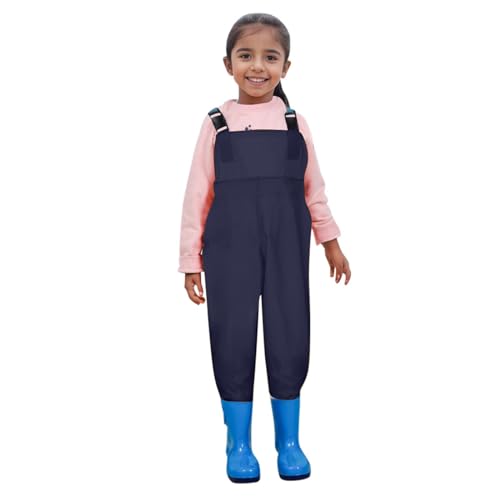 Wathose für Jungen und Mädchen - Wathose für Kinder, wasserdichte Regenhose mit Stiefeln,Junior Hosenträger Matschhose Regenstiefel,rutschfeste Sohle Gummistiefel für Jugendliche für 2-15 Jahre von DRALOFAO