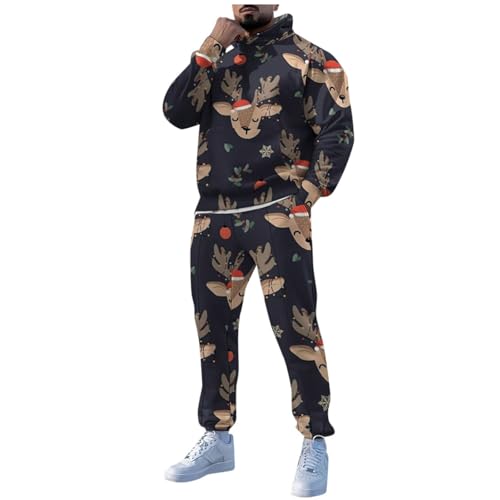 Weihnachten Anzug Herren, Weihnachts Jogginganzug Herren Lustig Rentier Druck Weihnachtsanzug - 2-Teilig Weihnachts Hoodie Und Jogginghose Weihnachts Anzug Ugly Christmas Sweater Weihnachtsoutfit von DRALOFAO