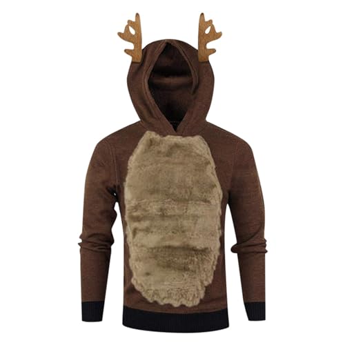 Weihnachts Hoodie Herren Lustig Rentier Weihnachten Pullover Mit Kapuze Ugly Christmas Sweater - Bequemes Rundhals Weihnachts Sweatshirts Baumwolle Langarm Weihnachtspullover Winter Xmas Pulli von DRALOFAO