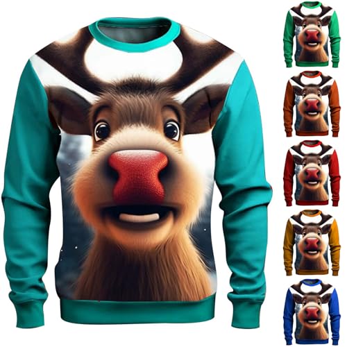 Weihnachts Sweatshirt Damen, Weihnachtspullover Damen Herren Lustig Schneeflocken 3D Rentier Winter Sweatshirt - Warm Weihnachtspullis Langarm Pullover Rundhals Ugly Christmas Sweater Personalisiert U von DRALOFAO