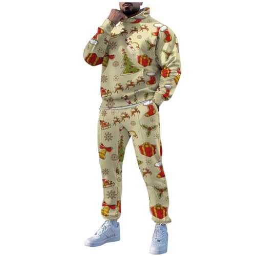 Weihnachtsanzug Herren, Lustig Weihnachts Jogginganzug Herren Rentier Druck Weihnachtsanzug - 2-Teilig Langarm Weihnachts Hoodie Und Jogginghose Set Weihnachts Anzug Mit Tasche Männer Weihnachtskostüm von DRALOFAO