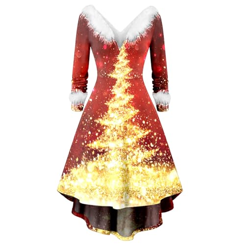 Weihnachtsfeier Outfit Damen, Kleider Weihnachten Damen Baumwolle Festliche Weihnachts Kleid - Christmas Dress Langarm Weihnachtskleid V-Ausschnitt Partykleid Vintage Sexy Tunika-Kleid von DRALOFAO