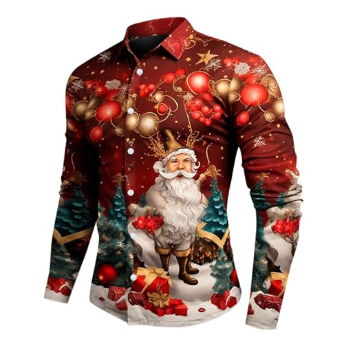 Weihnachtshemd Herren Lustig 3D Druck Weihnachten Hemd Langarm Knöpfbar Stehkragen Weihnachts Shirt - Slim Fit Hemden Mit Weihnachtsdruck Männer Ugly Christmas Shirt Personalisiert von DRALOFAO